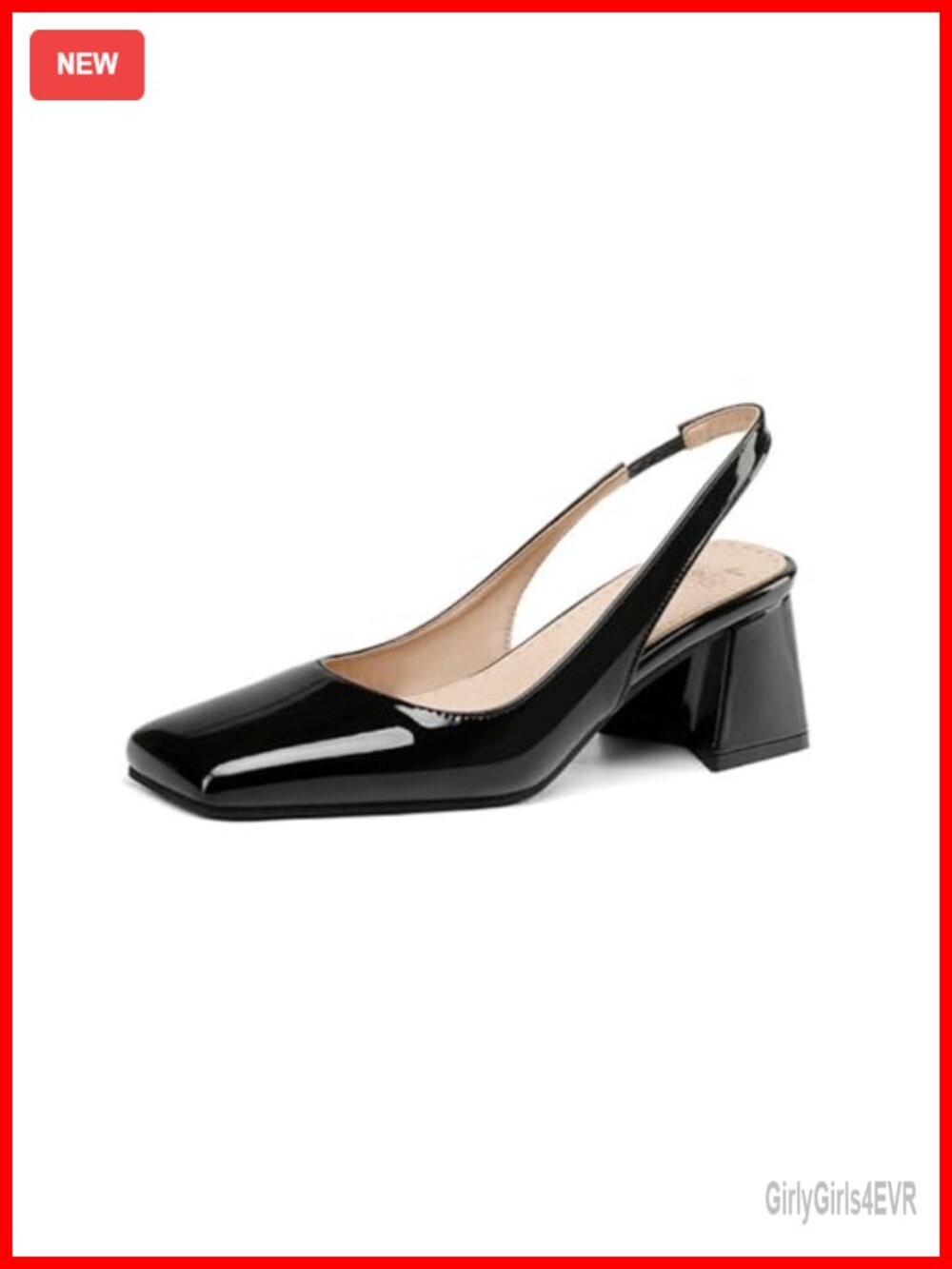 Patent Leather Chunky Heels Slingback Pumps Square Toe Block Heel Party Work